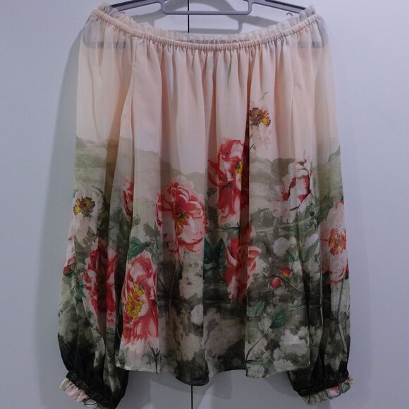 White House Black Market Placed Floral Off Shoulder Blouse Multicolor Size M Nov - Picture 2 of 8